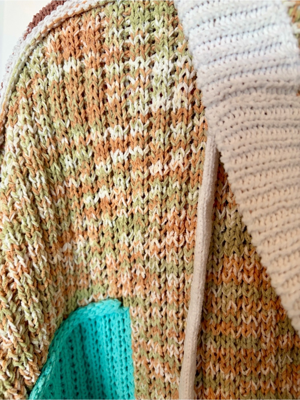 POL Colorblock Knit Hoodie Cardigan - Cream, Brown & Teal - Picture 6 of 7